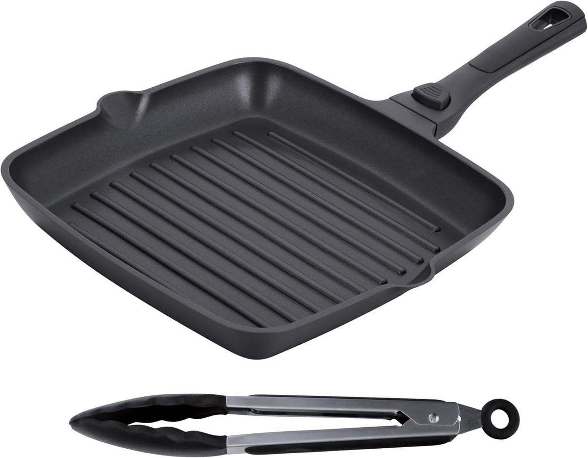 & Stone Grid Professionele grillplaat, antiaanbaklaag met stalen basis en afneembaar handvat, 35 x 34,5 x 4 cm