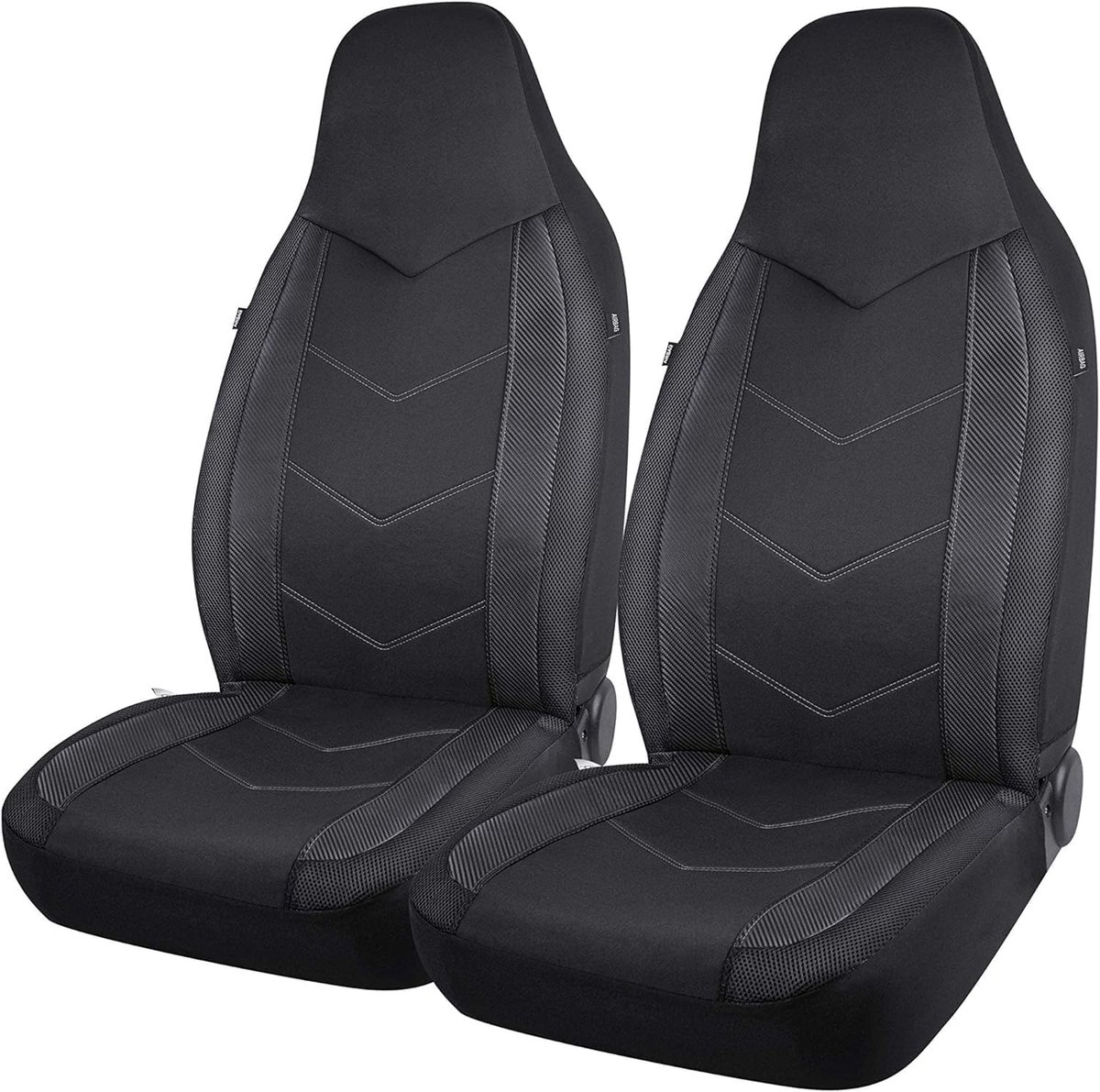 AUTO Hoge achterkant voorstoelhoezen - sport koolstofvezel mesh ontwerp, universele pasvorm, airbag compatibel (zwart)