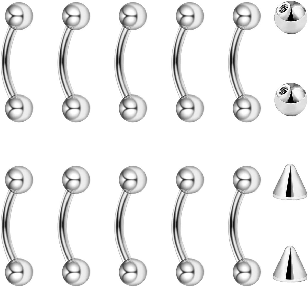 10 stks Gebogen Barbell 16G Piercing Lip Septum Wenkbrauw Rook Daith Stud Zilver Zwart Goud Verticale Labret Bars 6Mm 8Mm 10Mm 12Mm Rvs