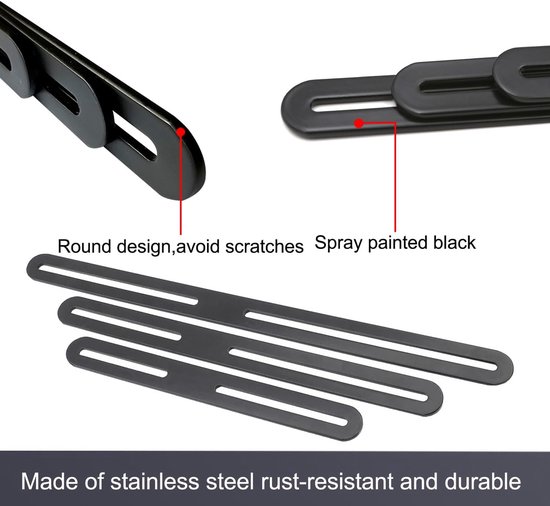 280 x 24 mm, zwart, van roestvrij staal, montagepoten voor reparatie, verbindingen, meubels, 2 stuks (2, 280 x 24 mm) — afbeelding 2