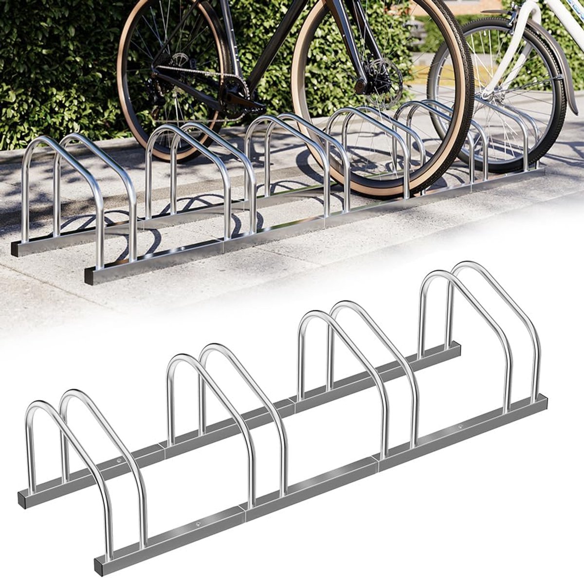 Fietsstandaard voor de vloer of aan de muur, voor buiten, voor fietsen van staal, met montagemateriaal meegeleverd