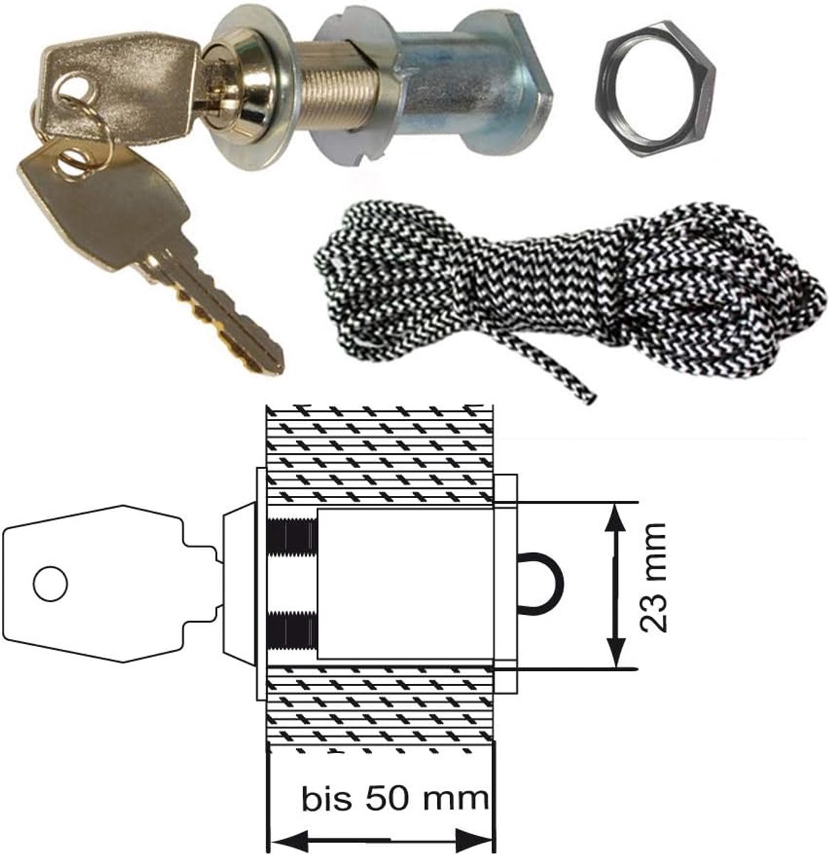 steekslot noodontgrendeling noodontgrendelingsslot D20/23 mm max 50 mm poortdikte