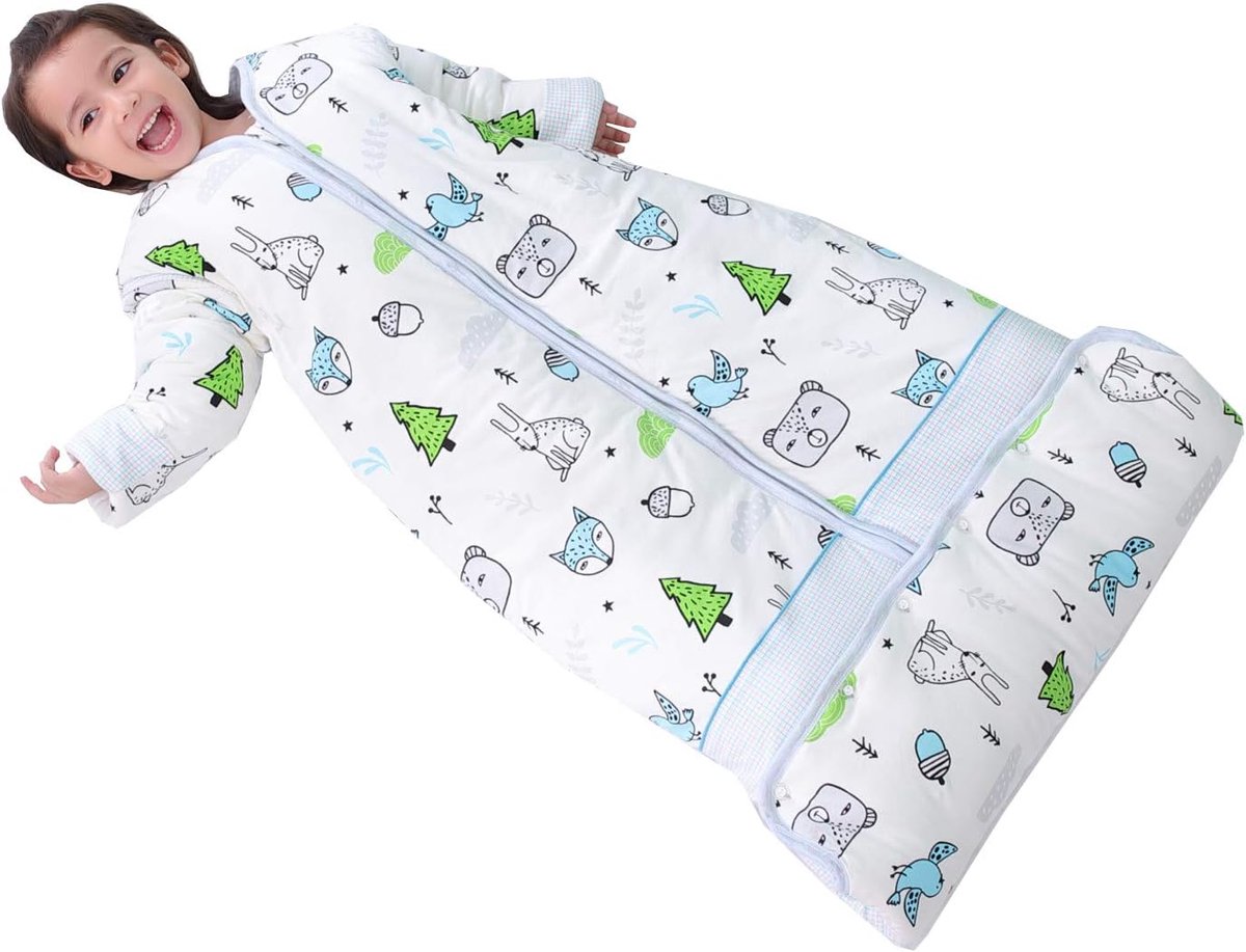 Winterslaapzak voor kinderen met afneembare mouwen, super warme babyslaapzak voor jongens en meisjes van 1 tot 10 jaar oud