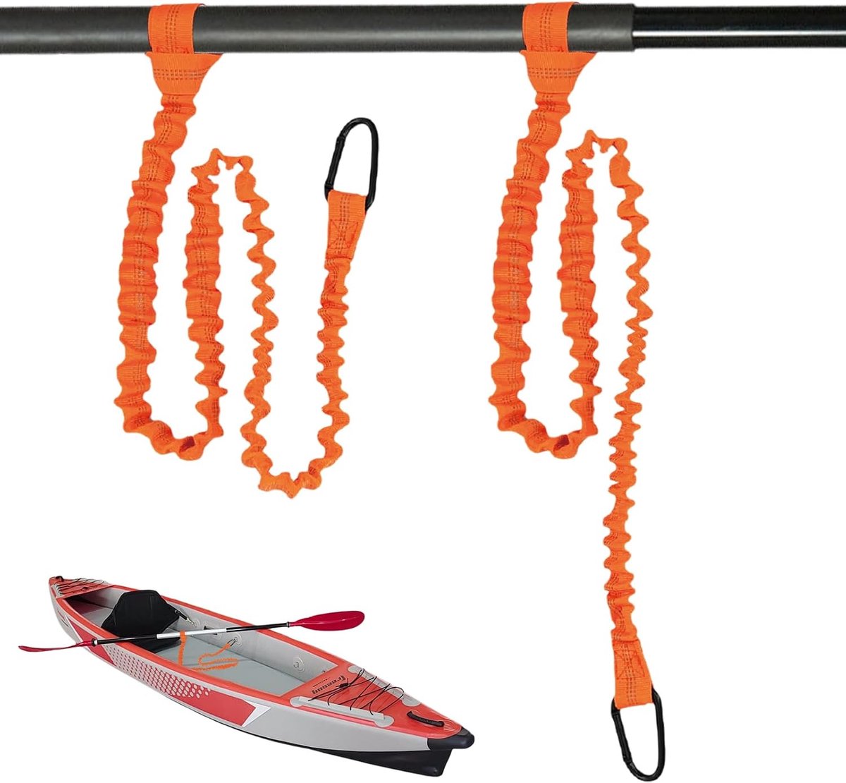 2 stuks kajak peddellijn, elastisch, kajak, veiligheid peddellijn met D-karabijnhaak voor kajakken, boot, surfplank, boottochten