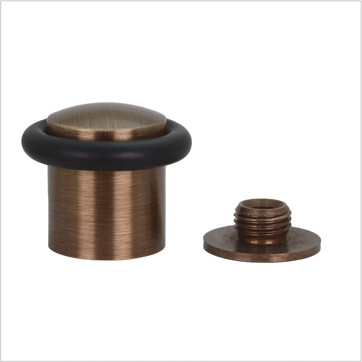 Herrajes | Deurstopper Voor Vloer| Ø24x30 mm | Messing Lederen Afwerking | Zwart rubber | Inclusief schroef + bevestigingsplug | Mod. I-108-CU