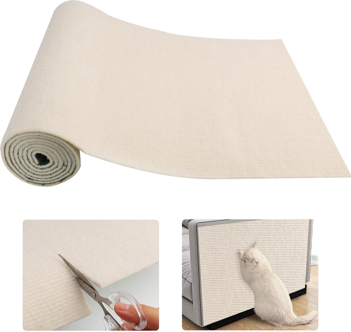 Krabmat voor katten, 40 x 200 cm, herbruikbaar, zelfklevende krabmat van polyester, krasbescherming voor katten, ideaal voor bescherming van meubels, muren en hoeken, beige