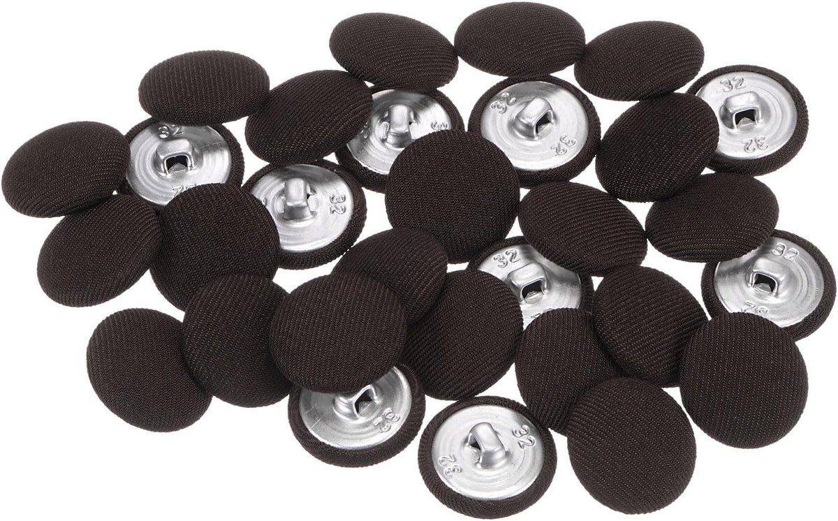 Knopen, 30 stuks, 32 l, 20 mm, rond, metaal, genaaide schacht, knopen voor kleding, jurk, blouses, bruin