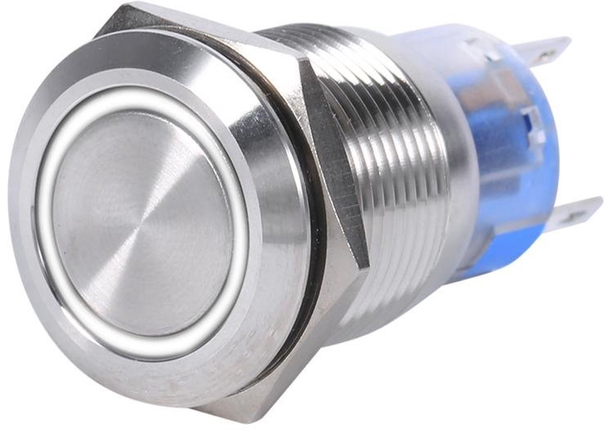 Zelfvergrendelende knop 19 mm 12 V LED waterdichte roestvrije zelfvergrendelende vergrendelende drukknopschakelaar AAN/UIT vergrendelingsknop 1NO1NC (wit)-Drukknop Schakelaar 12V