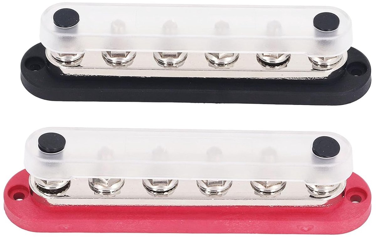 terminal, 2 stuks, 300 A, 12-48 V, verzamelrail, 300 A, 12-48 V, verdeelblok van staal, zonder klemlijst of