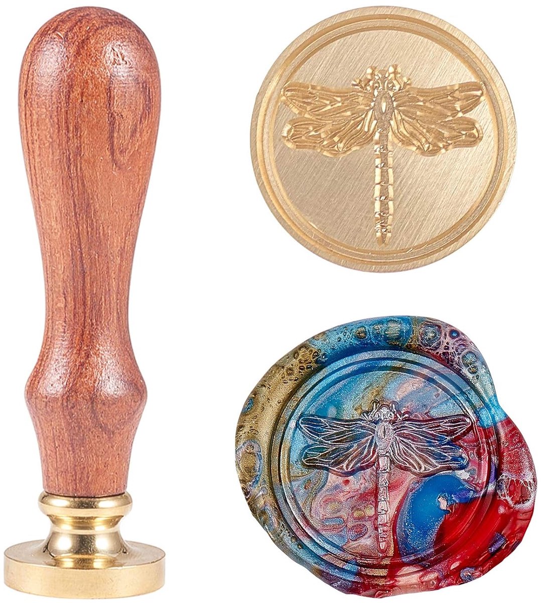 Waszegelstempel, libel, zegelstempel, retro houten stempel, afneembare messing kop voor uitnodigingen, wenskaarten, geschenkverpakking