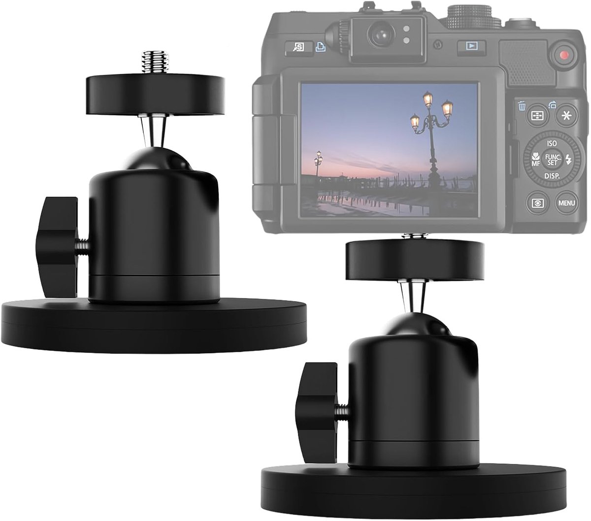 2 stuks magnetische muurbevestiging, camera-magneethouder met 360-graden draaibare kogelkop, 66 mm magneetvoet met smartphonehouder, magnetische bevestiging met 1/4 schroef, muurbevestigingen voor