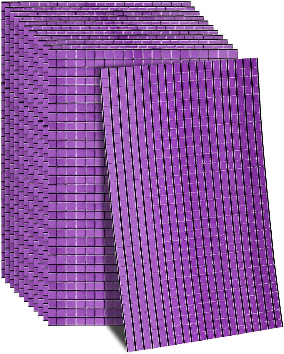 sourcing map 7200 stuks glazen spiegels, discobal, tegels, zelfklevende paarse spiegel, mozaïektegels, 5 x 5 mm, voor discobal, doe-het-zelf handwerk, KTV decoratie, 12 vellen