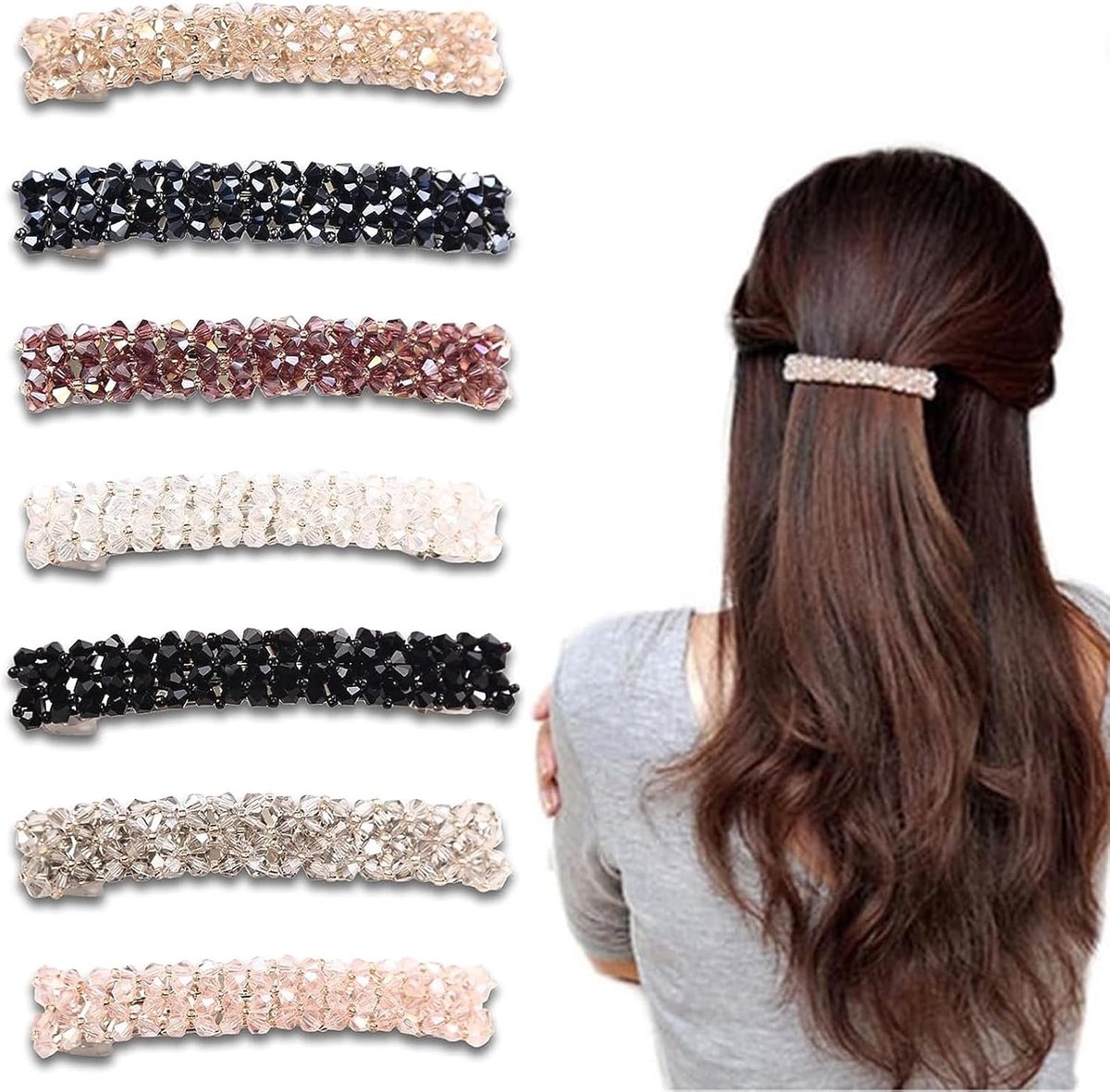 Haarspelden voor dames, kristallen haarspelden meisjes voor dun haar en dik haar - rechthoekige Franse automatische haarspelden haarspeld bloem grote haarclips voor vrouwen haaraccessoires