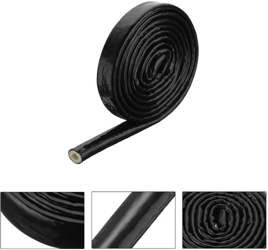 0,3 inch (1,3 cm) ID 5ft band glasvezel met siliconencoating brandwerende mantel thermisch afgeschermd, voor autoslangen, elektrische kabel, zwart — afbeelding 3