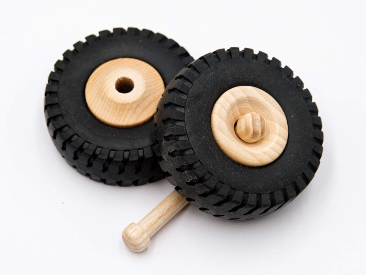 2 stuks JOWE houten wielen met rubberen profiel 72 mm - wiel van beukenhout met rubberen banden 72 mm x 27 mm