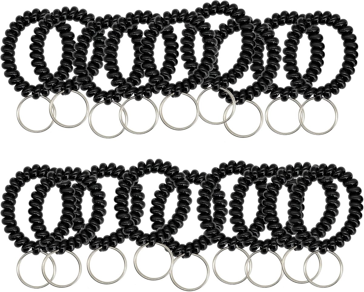 50 stks Stretchable Key Ring Band Sleutelhanger Spriral Pols Coil Sleutelhanger Zwart voor Nummer Tag Sleutelhanger (Zwart)