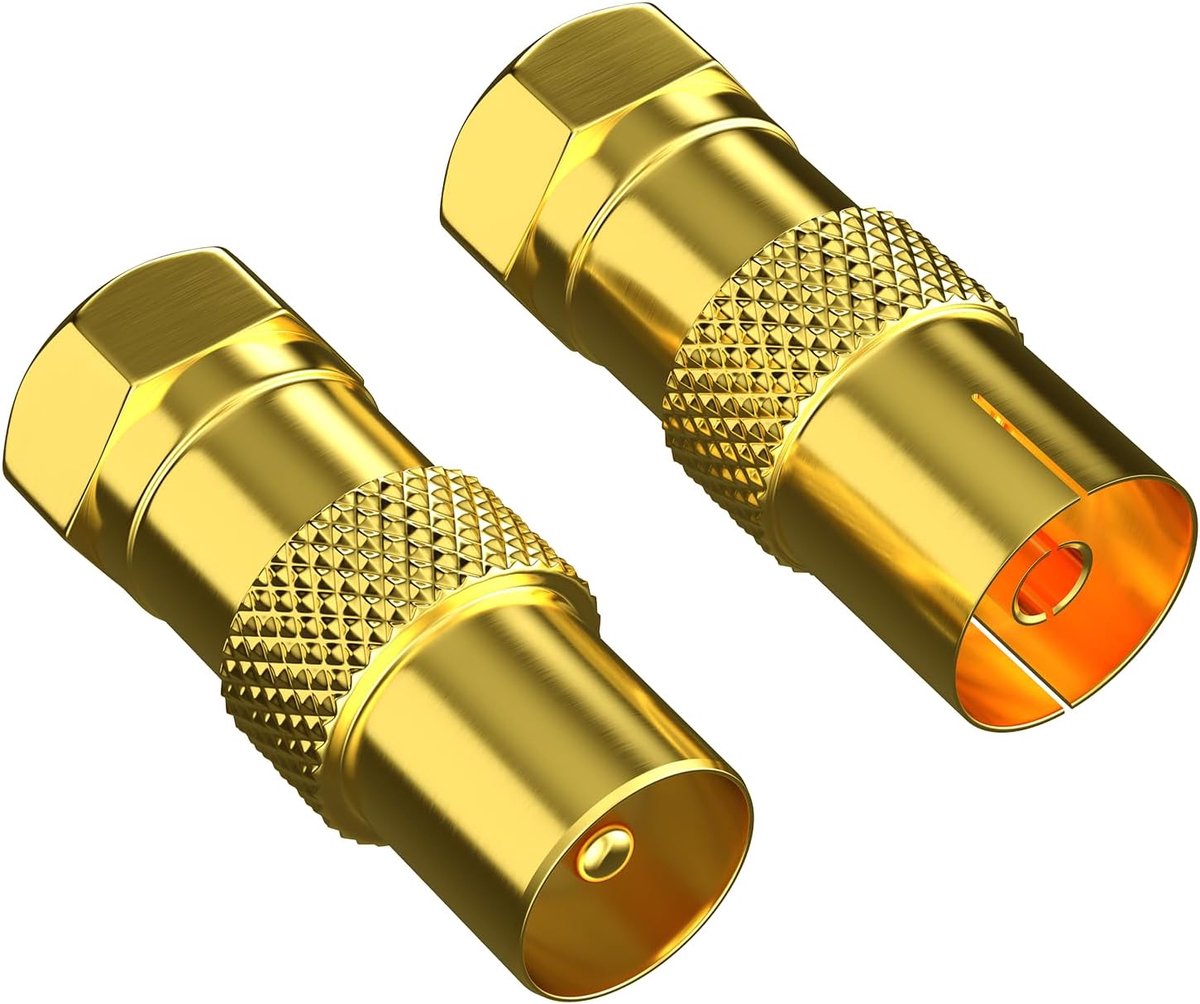 SAT-adapter coax antenne (1x F-connector naar IEC antenneconnector, 1x naar antenne-aansluiting), coax-koppeling voor coaxkabel-connector - antennekabel, verguld