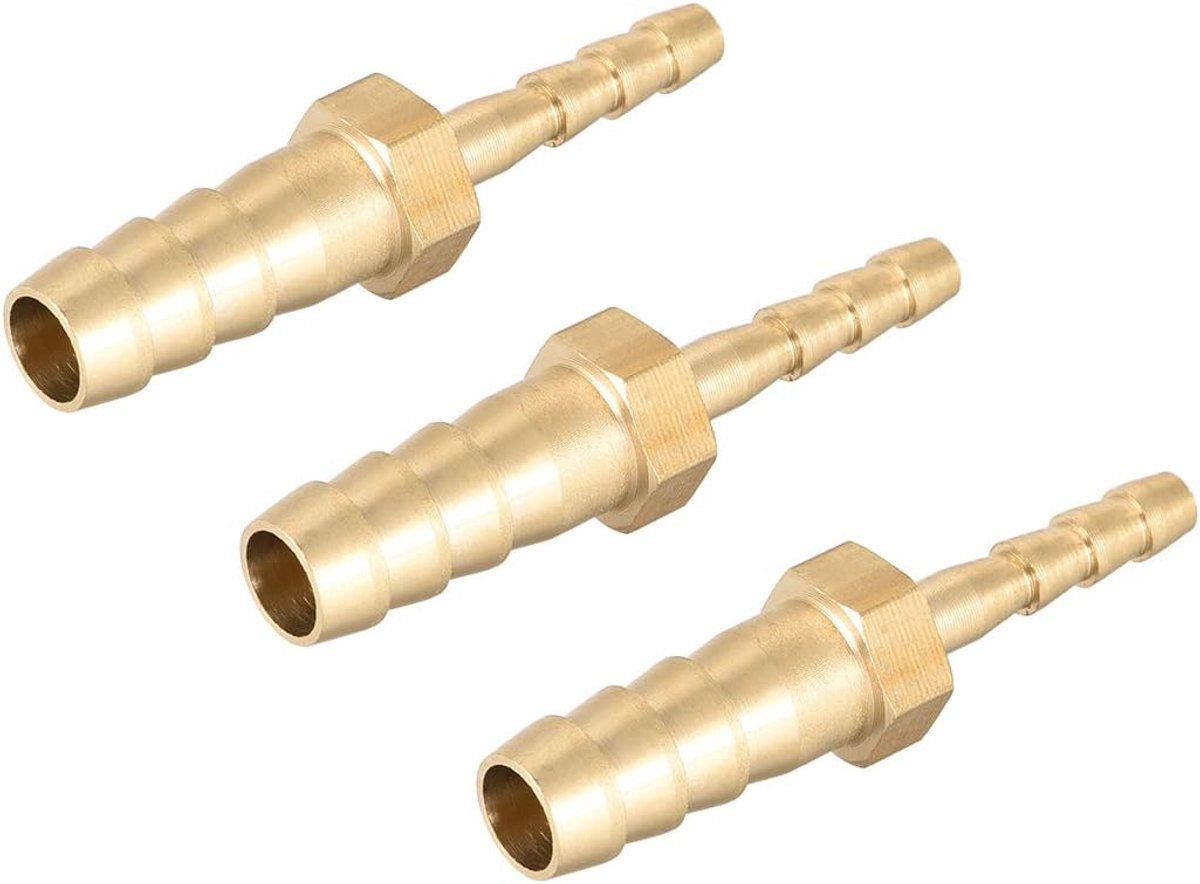 sourcing map Buisverbinder, verloopstuk van recht messing, slangverloopstuk, geschikt voor buisdiameters van 8 mm tot 4 mm, slangadapter, 3 stuks
