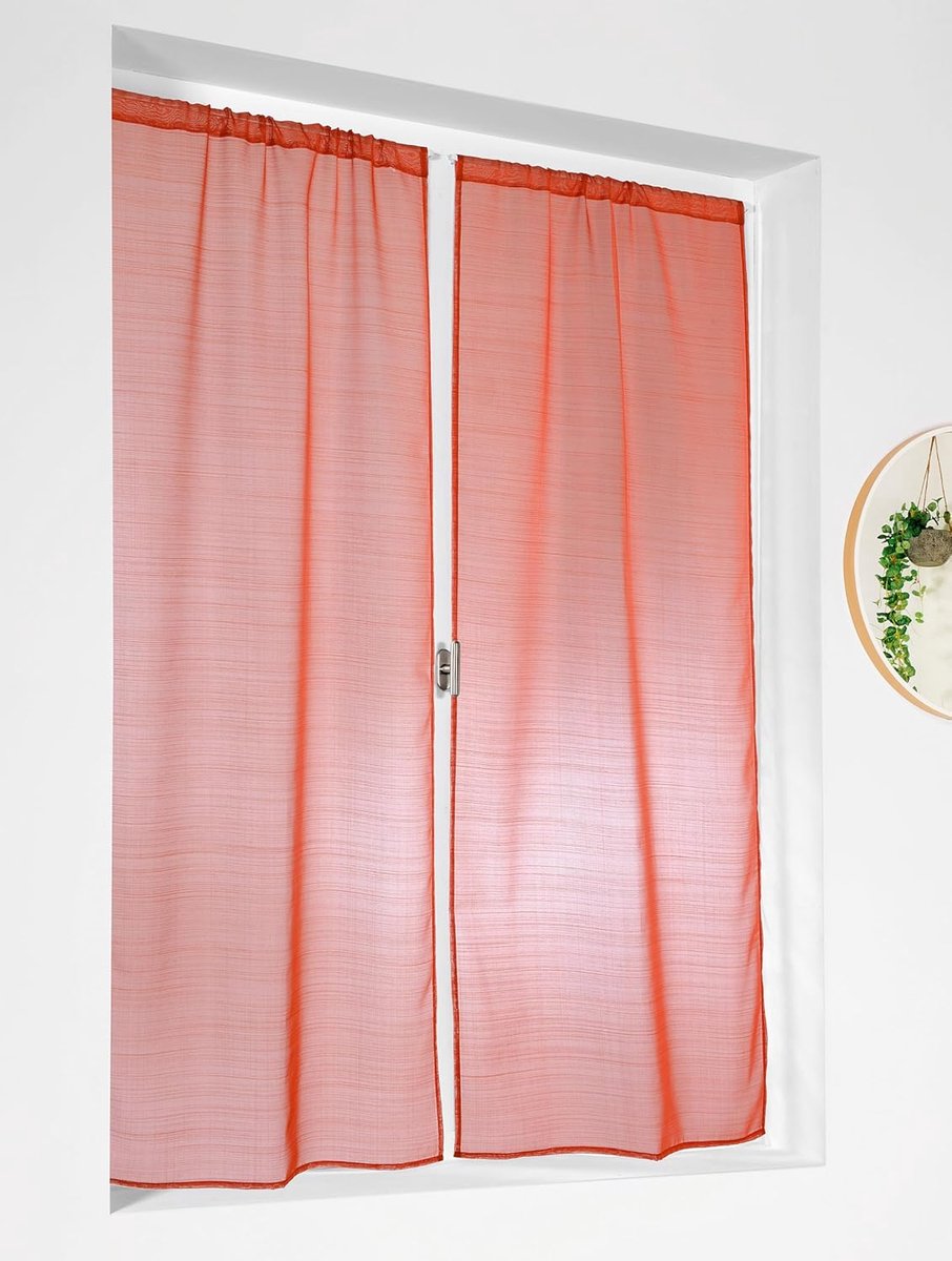Gordijn voor 1 paar beglazingen – oranje terracotta – 60 x 140 cm – 100% polyester – Oeko TEX gecertificeerd – geweven en geverfd in Frankrijk – collectie Frosted tamine