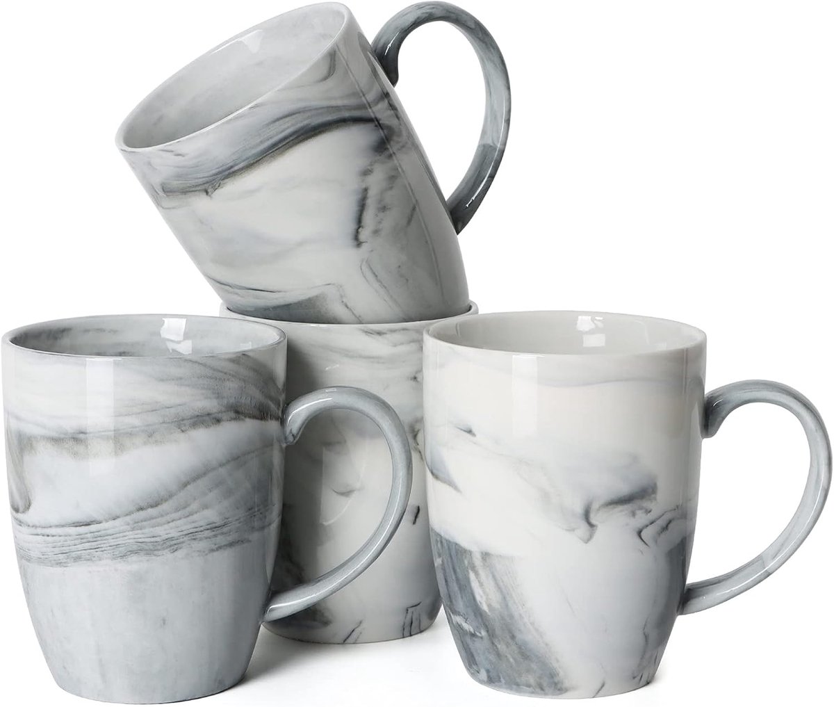 Unieke koffiekopjes, M067, marmeren keramische mok voor thuis en op kantoor, magnetronbestendig, 4 stuks, grijs