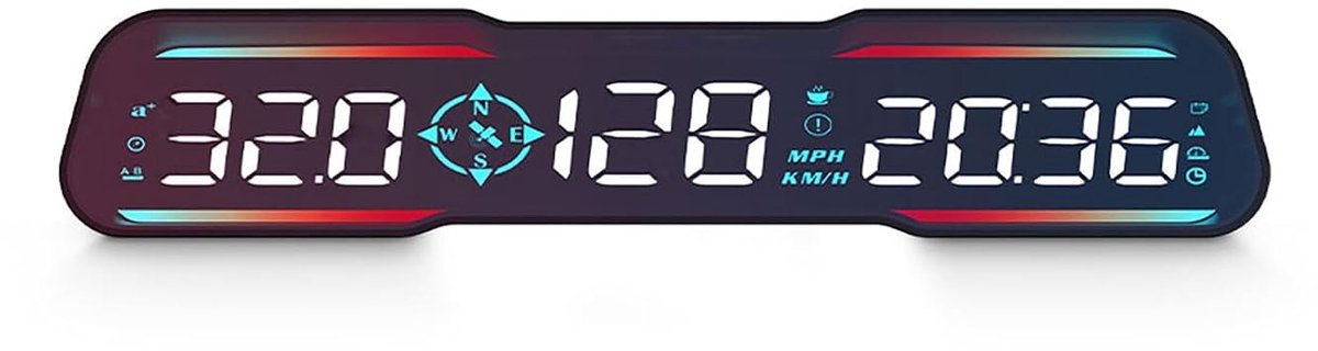 HUD Head up Display, AMROOLOO Auto HUD, nieuw ontworpen snelheidsmeter, weergavesnelheid, tijd, enz. MPH en KM/H, met snelheids- en vermoeidheidswaarschuwing, geschikt voor alle modellen