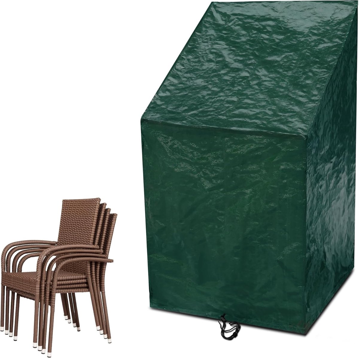 tuinstoelhoezen, stapelstoelhoes, terrasstoelhoes, anti-uv groene polyethyleen meubelhoes, 65 x 65 x 80/120 cm