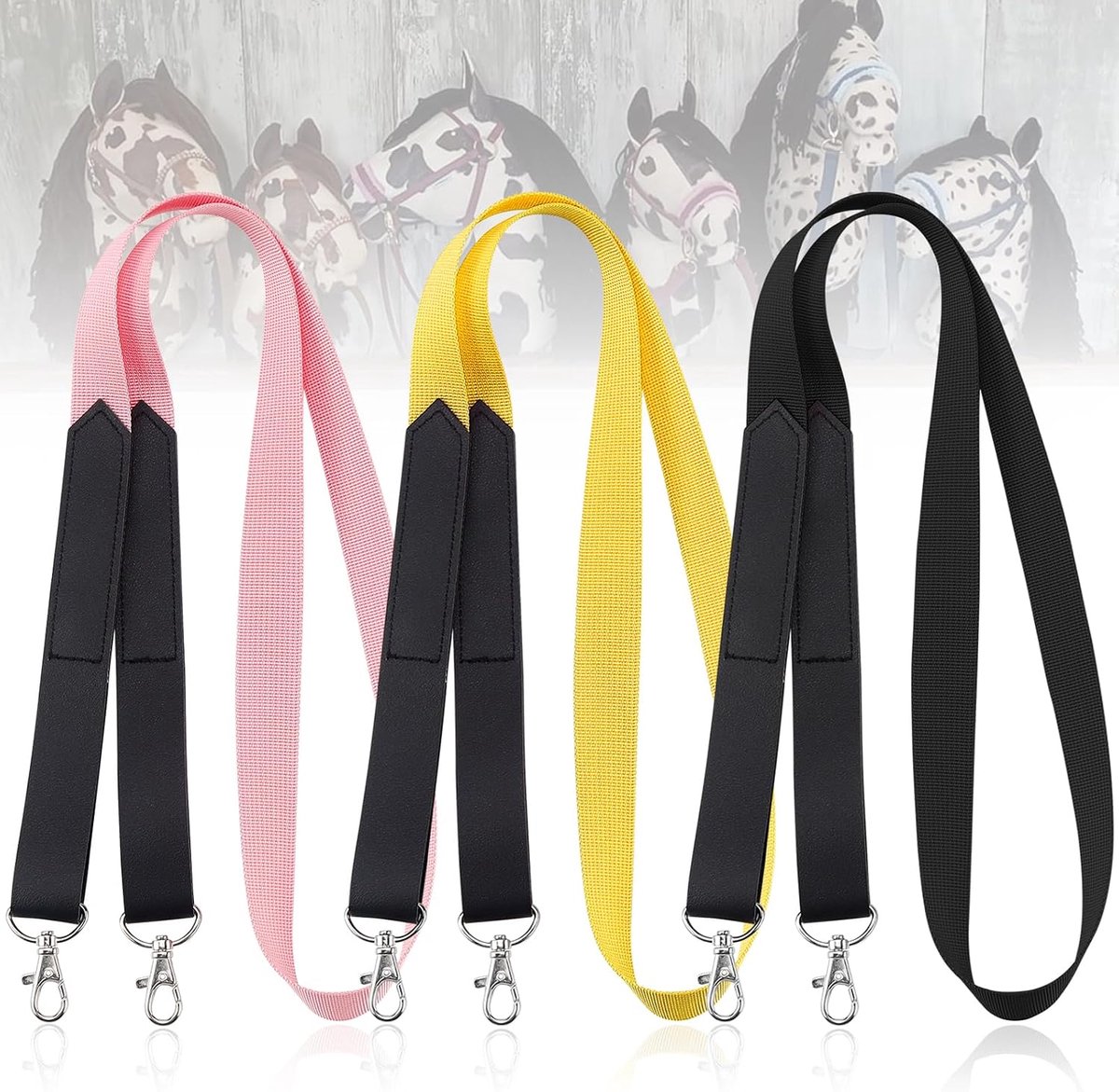 Paard Hoofdstel Halster voor Paarden Accessoires 3 Paar Hoofdstel Paard Gebreid 120 cm Halster voor Hobby Paard Houten Paardentouw Lange Teugels met Karabijnhaak Paardenteugels (3 Kleuren)