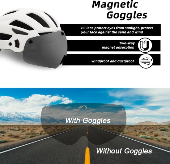 Sportieve Fietshelm voor Dames & Heren - Magnetisch Vizier, USB Achterlicht en Verstelbare Pasvorm — afbeelding 5