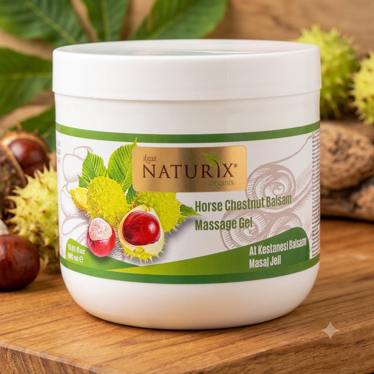 Naturix Organix Paardenkastanje Massage Gel - Horse Chestnut Balsam - Verzorgende & Verfrissende Massage Balsem - 500 ml