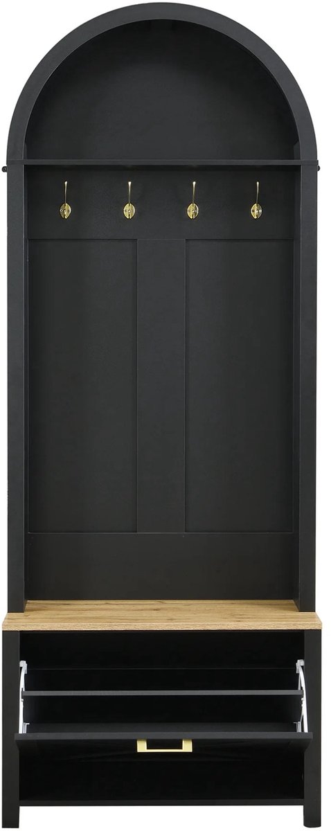 Emvae Kapstok - Halkast - Garderobekast - Schoenenkast met Haken - 6 Paar Schoenen - 5 x 35 x 195 cm - MDF - Zwart