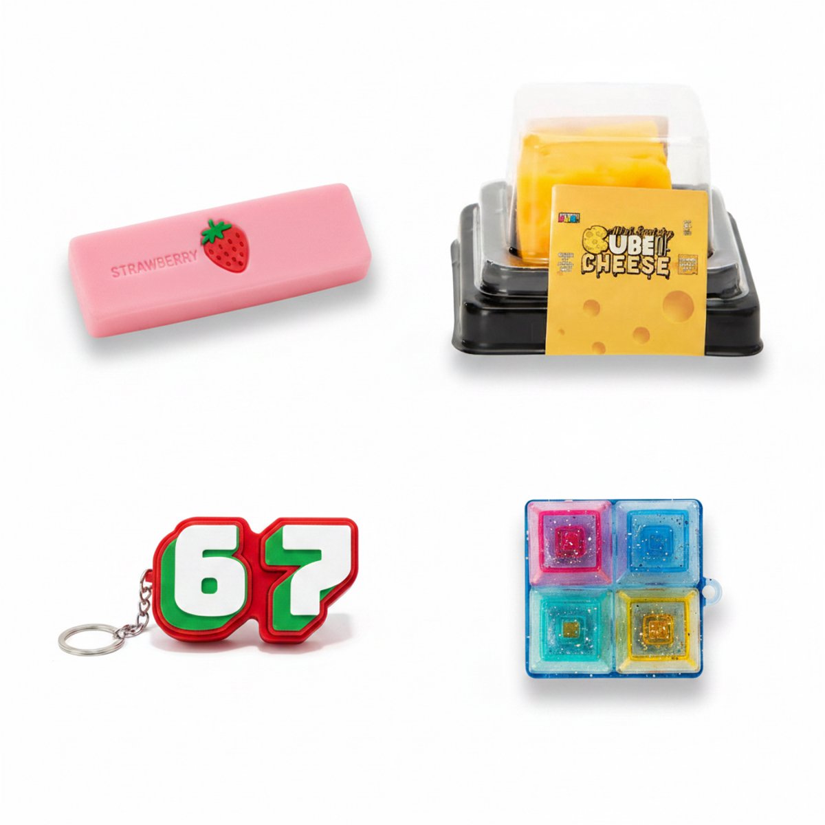 Happy Trendz® - Must Have Pakket 4 Top Fidget ASMR Squishy | bekend van tiktok | WOW | Must Have | 4-Delig Fidget Toy Pakket 2026 – 2x Squishy Slow Rising + 2x Clicker | Willekeurige Kleuren | ASMR | Anti-Stress Speelgoed Cadeau | Veilig