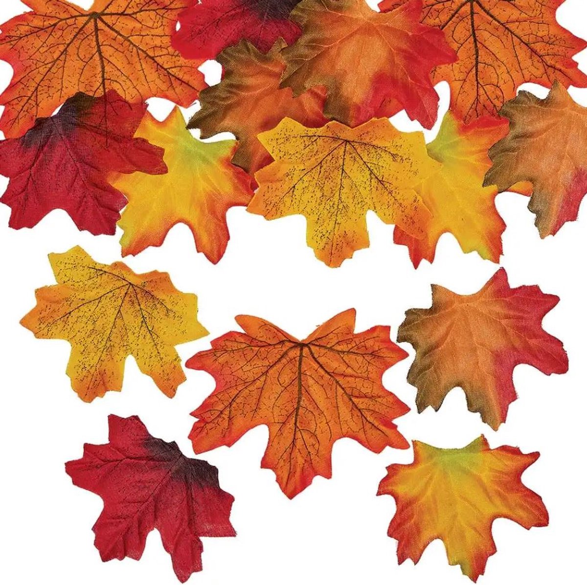 100x Herfstbladeren - Herfstdecoratie - Nepbladeren - Eikenbladeren - Kunstbladeren - Esdoorn / eik - Decoratie bladeren - Autumn leaves - Herfst - Versiering - 8 x 6,5 cm - Oranje/rood/geel - Jonyx