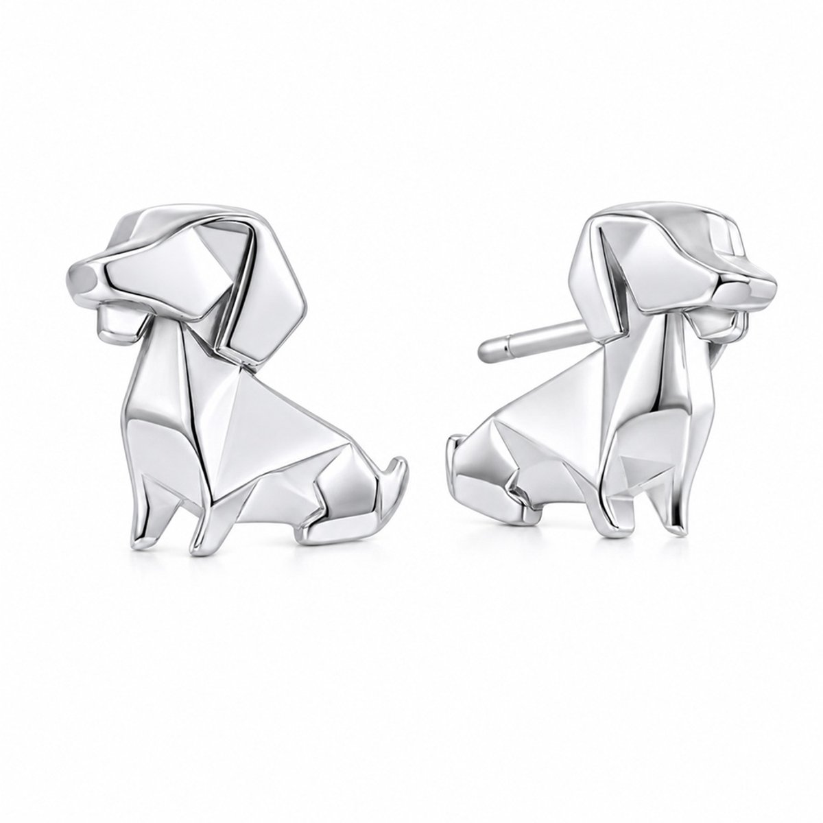 EmmyRovi origami honden oorbellen - 925 zilveren pin - zilverkleurig