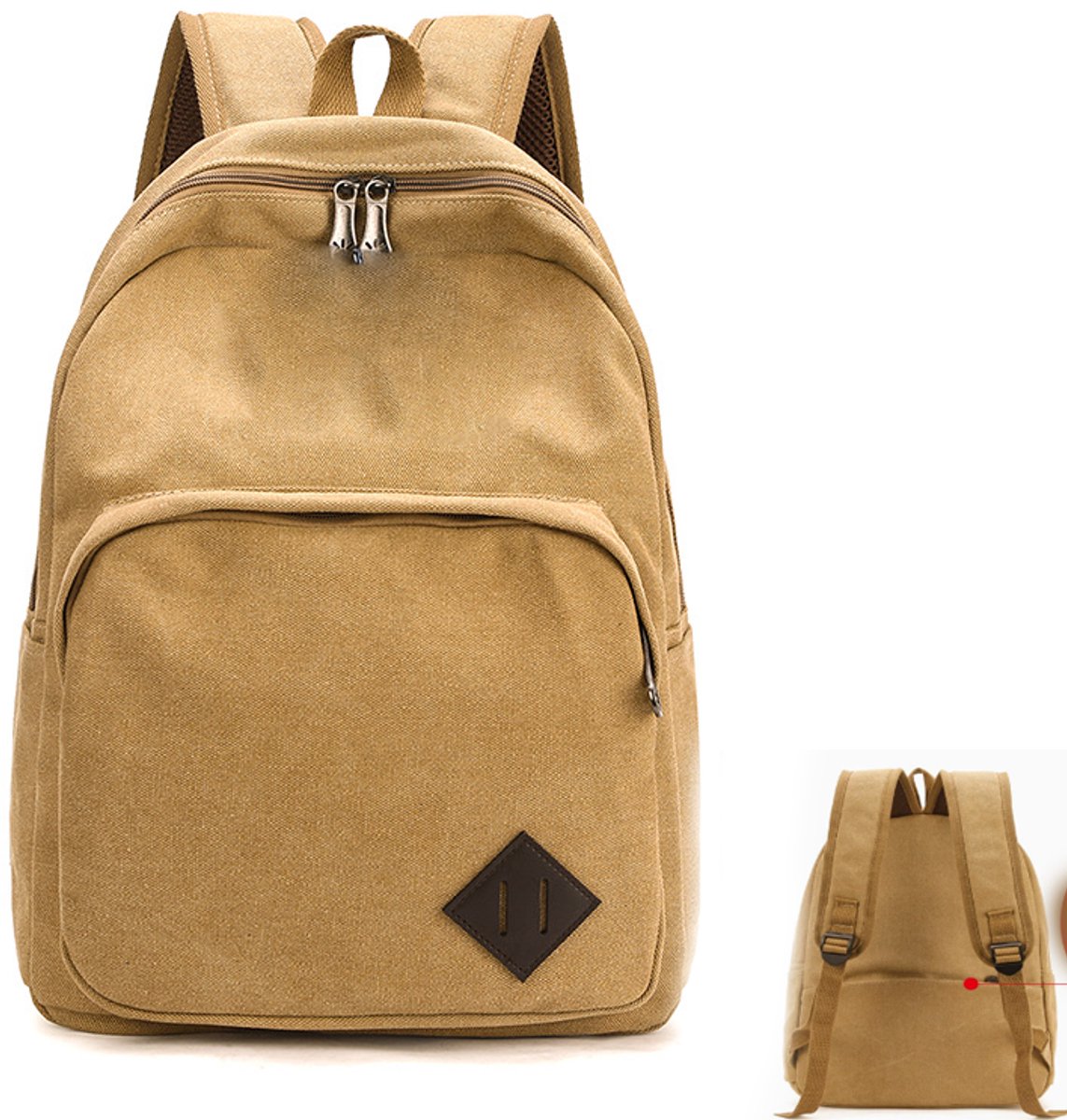KZQ Vintage canvas studenten rugzak voor dames en heren - Duurzaam dagpak voor reizen - Geschikt voor 15.6 inch laptop - Kaki