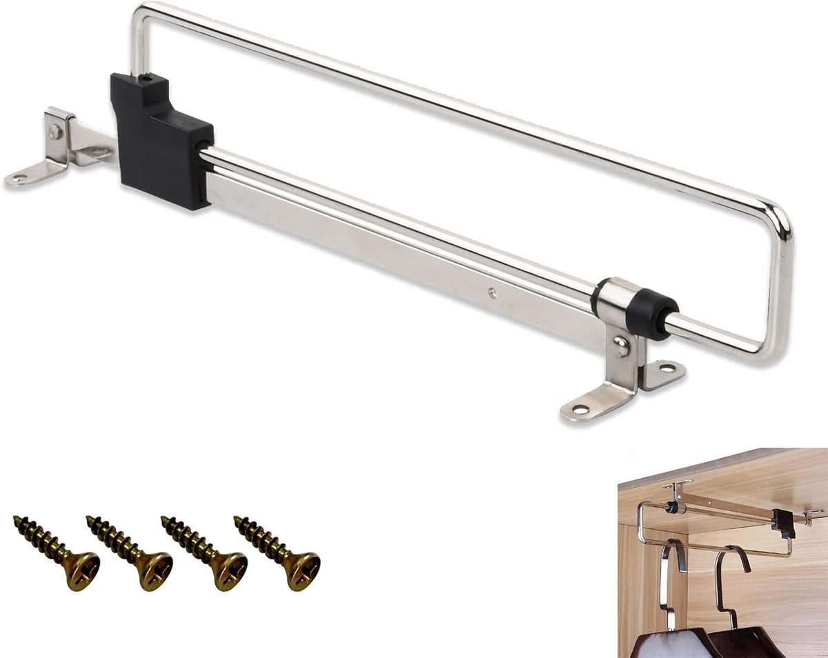 kledingstang, 25 cm, kledingstang, uittrekbaar, kledingstang, roestvrijstalen kaststang, uittrekken van de kleerhanger, met schroeven, voor kasten en opslagruimtes