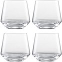 Quatre verres à whisky en cristal de forme large et effilée avec un fond épais.