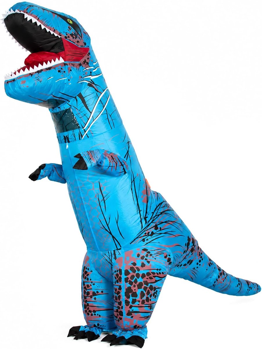 dinokostuum voor volwassenen, grappige dinosauruskostuums | voor Halloween, carnaval, cosplay, Kerstmis, T-Rex-verkleding voor heren en dames, 150-190 cm (blauw)