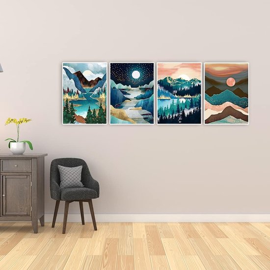 5D Diamond Painting 4 Pack 12x16 in/30x40 cm Diamond Painting Abstract Schilderij Diamond Art Landschap Bergen en Rivier Volwassen Diamant Schilderen op Nummers Volledige Boor Kristal Set — afbeelding 5