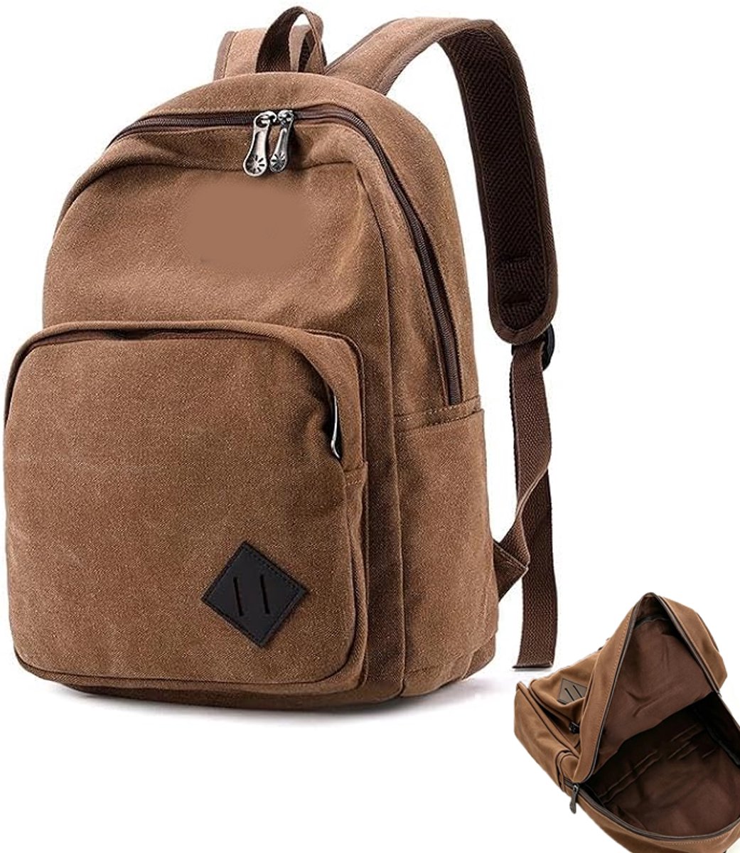 KZQ Vintage canvas studenten rugzak voor dames en heren - Duurzaam dagpak voor reizen - Geschikt voor 15.6 inch laptop - Koffiebruin