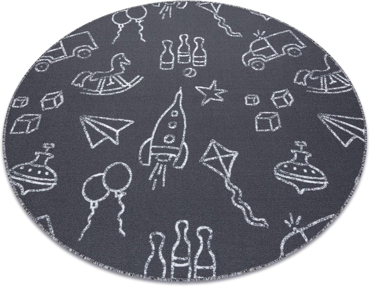 Tapijten voor kinderen TOYS Voor elke kamer, woonkamer, slaapkamer, kinderkamer, vloerkleed, tapijt, grijs, cirkel 100 cm
