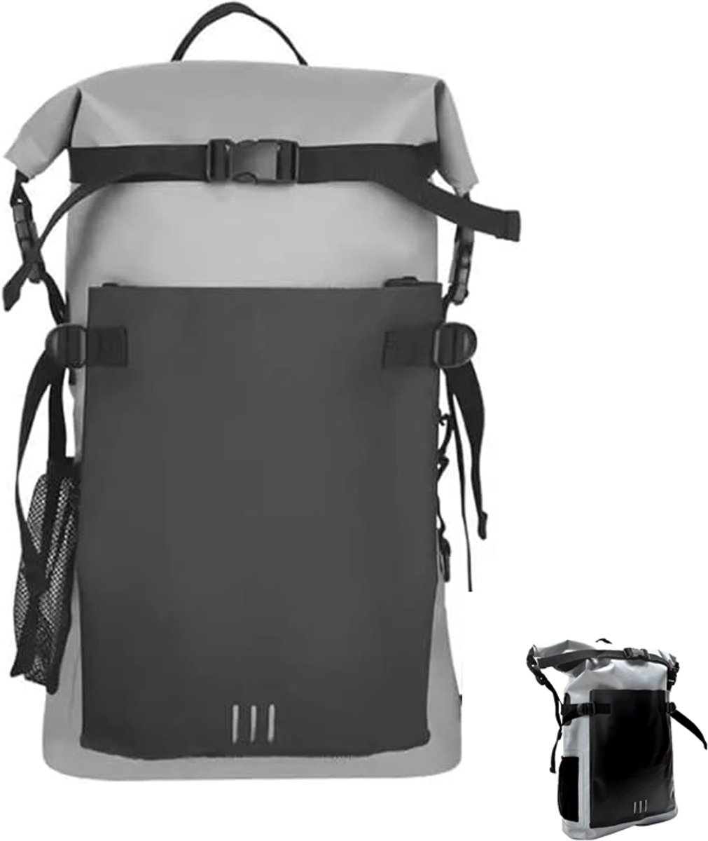 KZQ Waterdichte 30L rugzak voor outdoor en school - Geschikt voor kamperen zwemmen kajakken en dagelijks gebruik - Grijs