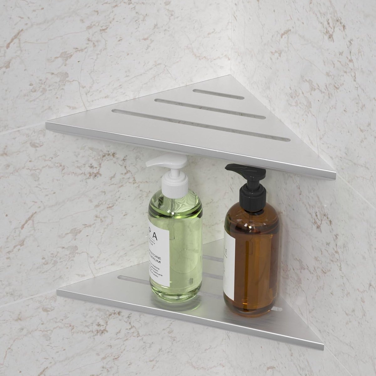 Badkamer Hoekplanken, Douche Caddy Hoek Douche Plank Muur Gemonteerd, Verdikte Roestvrij Staal Geborsteld Douche Hoekplanken voor Badkamer Keuken Hoek
