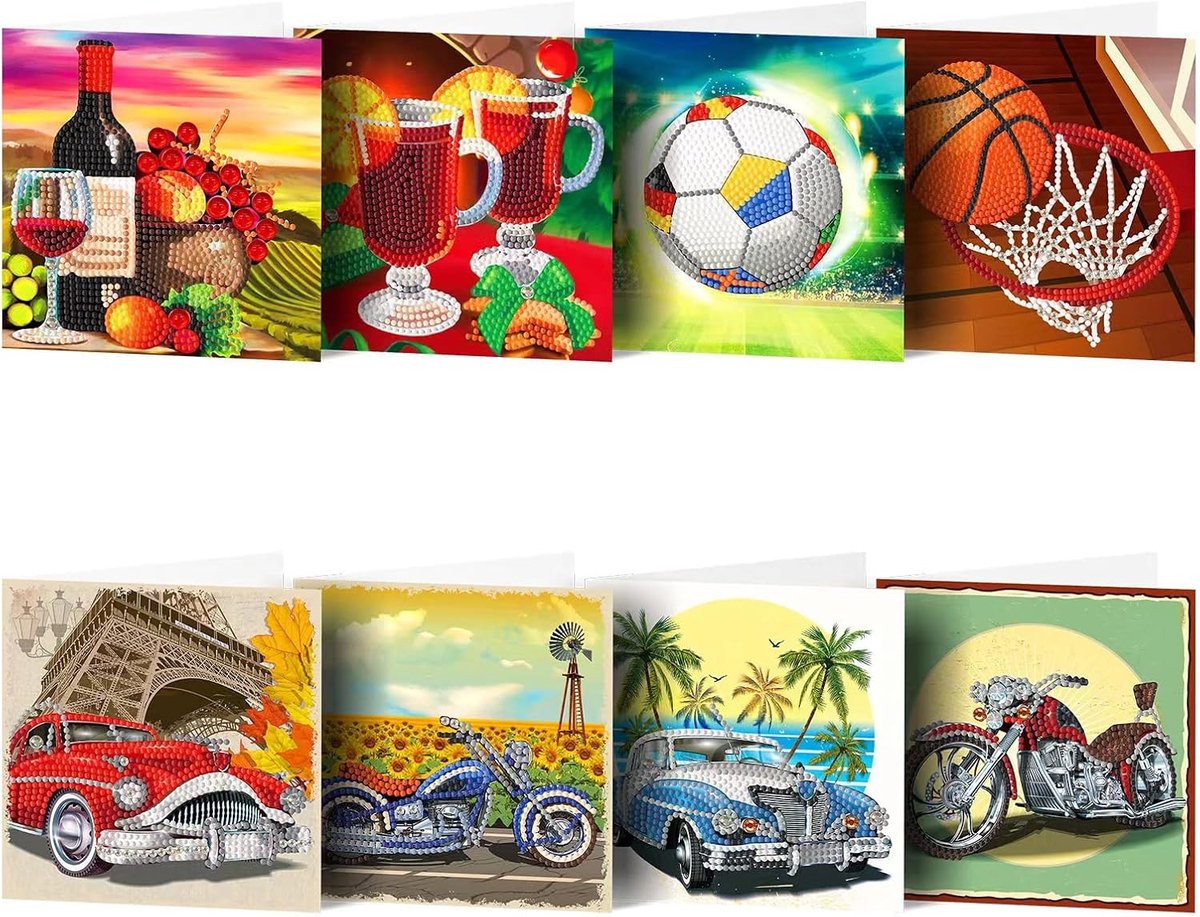 5D diamantborduurwerk Kerstmis, set kaarten, auto, voetbal, strandparty, diamant wenskaart, kristal strass-schilderij, kunst-handwerk,