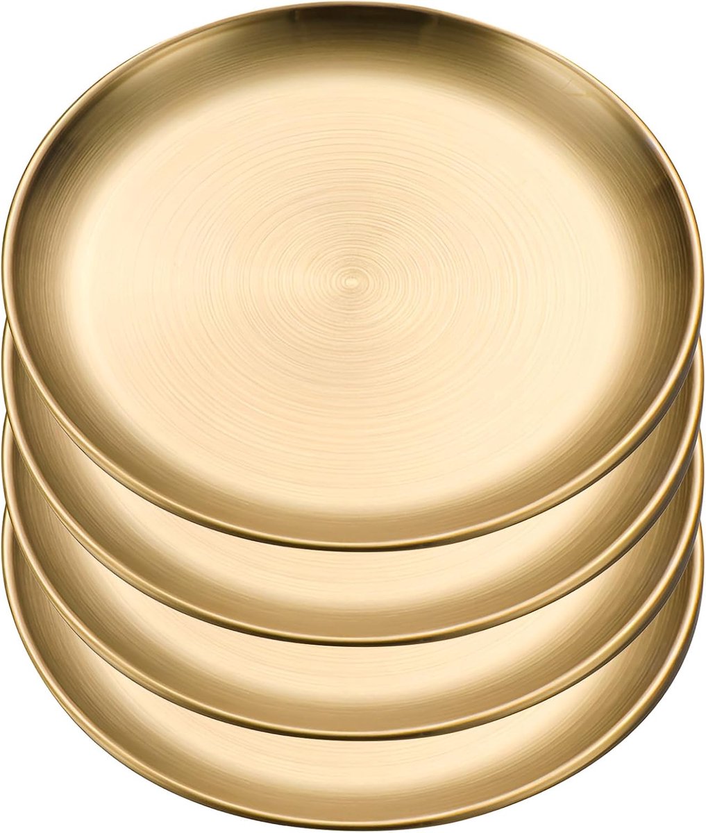 4 Stuks Roestvrij Stalen Ronde Borden - 20 cm Gouden Metalen Serveerschalen voor Camping