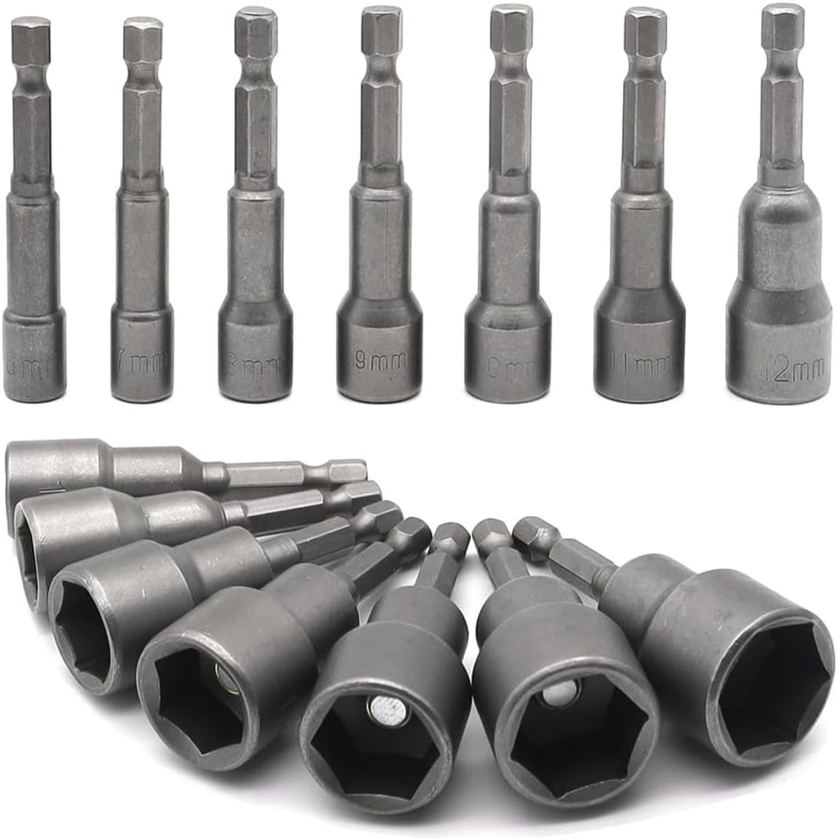14 stuks zeskantige dopsleutels, doppen voor schroevendraaiers van 6-19 mm, zeskantige dopsleutels, 1/4 inch zeskantige schacht voor boren, moeren en adapters voor slapplezier