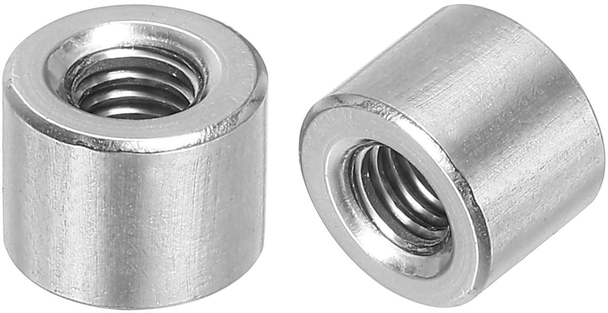 10 stuks moeren ronde stekkers M5, koppelingsmoeren roestvrij staal 304 lengte 8 mm boutmoer stang huls lengte houder, M5 x 8 x 10 mm