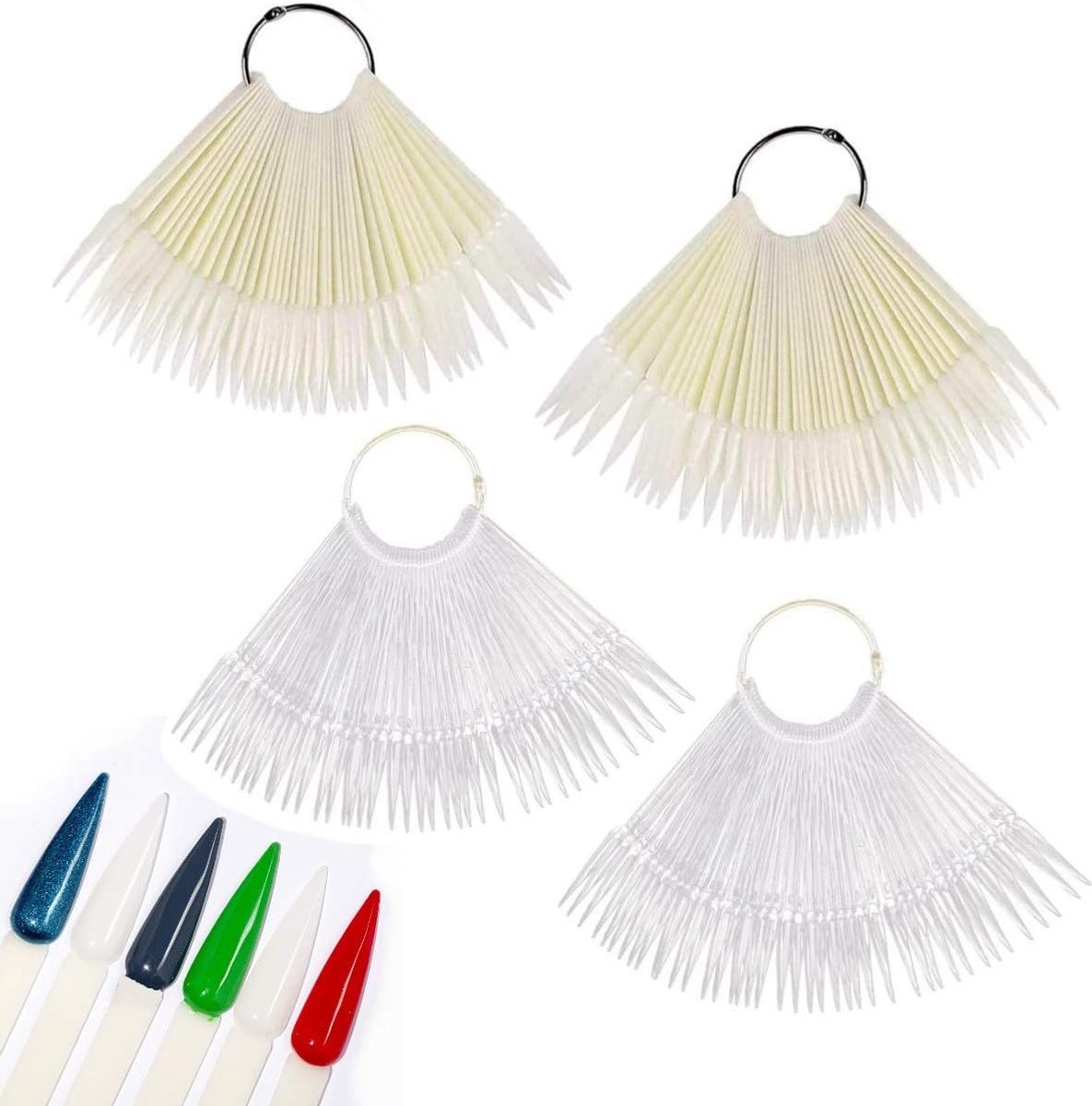 Nagelpunten stiletto nail tips nagelkleur display fan, nagel tip stokken voldaan metalen ring voor nail art praktijk en vertonen nagellak