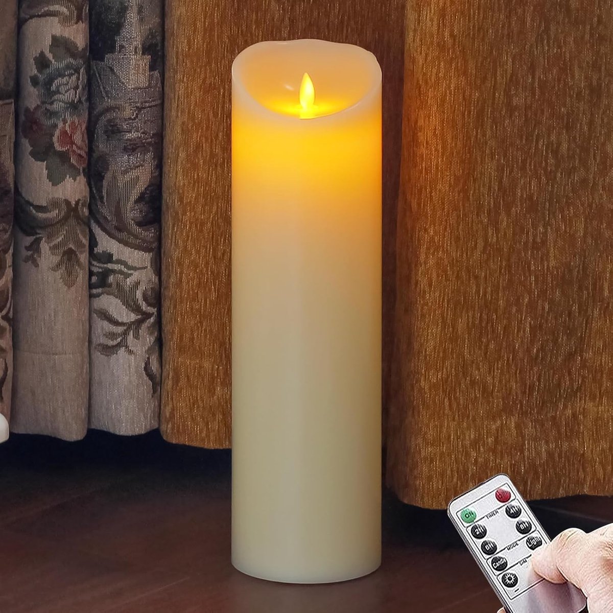 Vlamloze 10cm x 35cm Ivoor Grote LED Kaars met timer en Afstandsbediening, flikkerende bewegende lont met batterij, echte waskaars