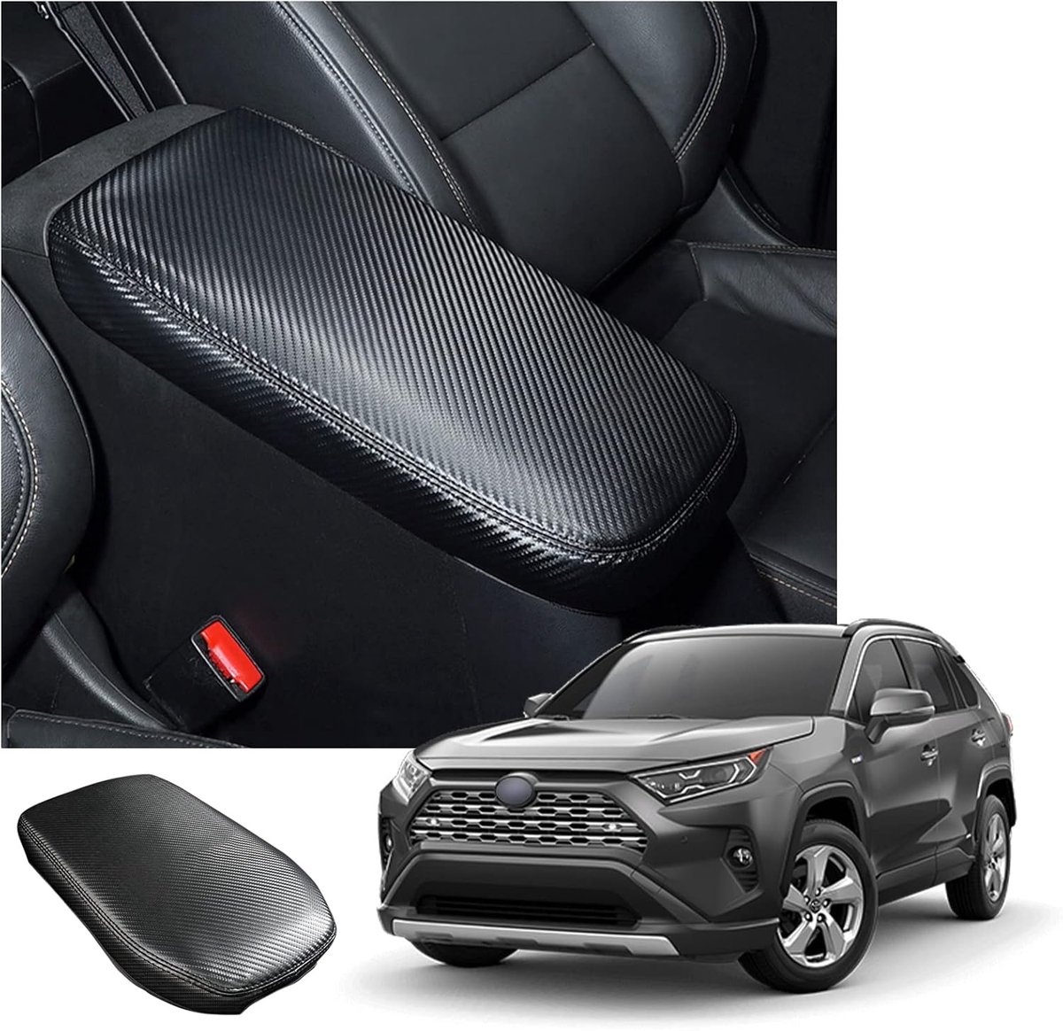 Compatibel met Toyota RAV4 Hybrid 2019-2024 2025 Middenarmleuning Afdekking, RAV4 2025 Middenconsole Armleuning Bescherming Armleuninghoezen, Lederen Polster, RAV4 Accessoires (Zwart)