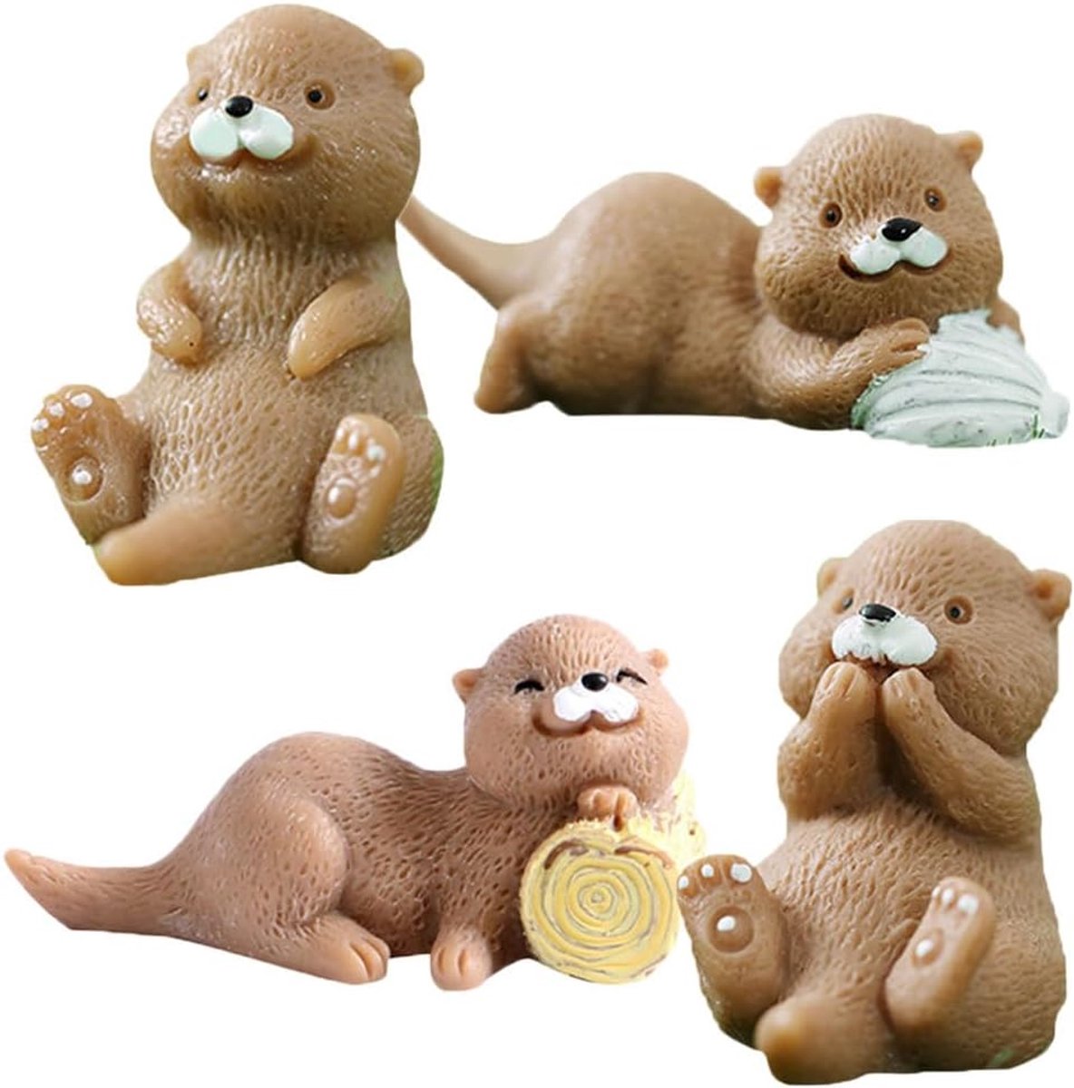 ifundom Miniatuur otter figuren 4 stuks kleine otter speelgoed hars taartdecoraties feeëntuin accessoires voor taartdecoratie thuis terrarium decoratie knutselen